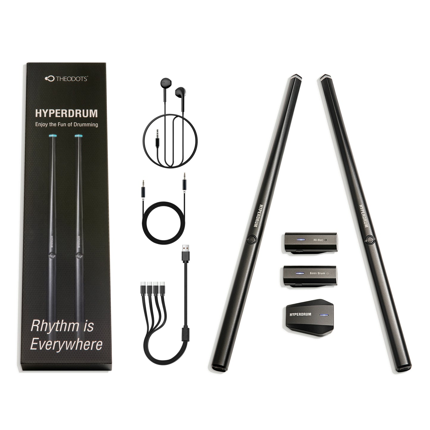 HyperDrum box and accessories with portable virtual drum set components