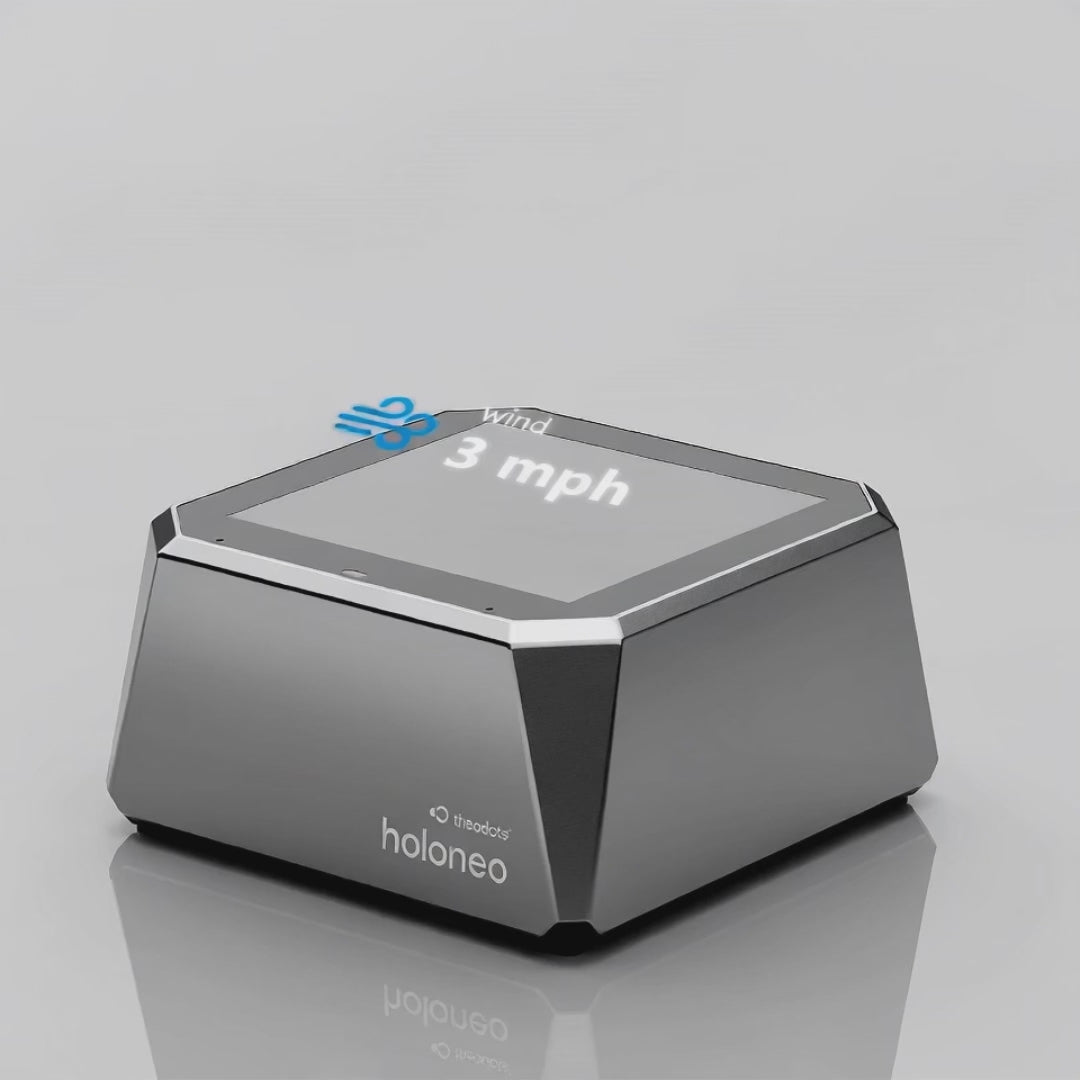 
Holoneo AI air display projector showing a floating holographic screen